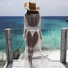 Load image into Gallery viewer, Bikini Cover Up 2020 Women Lace Long Sleeves Pareos Beach Tunic